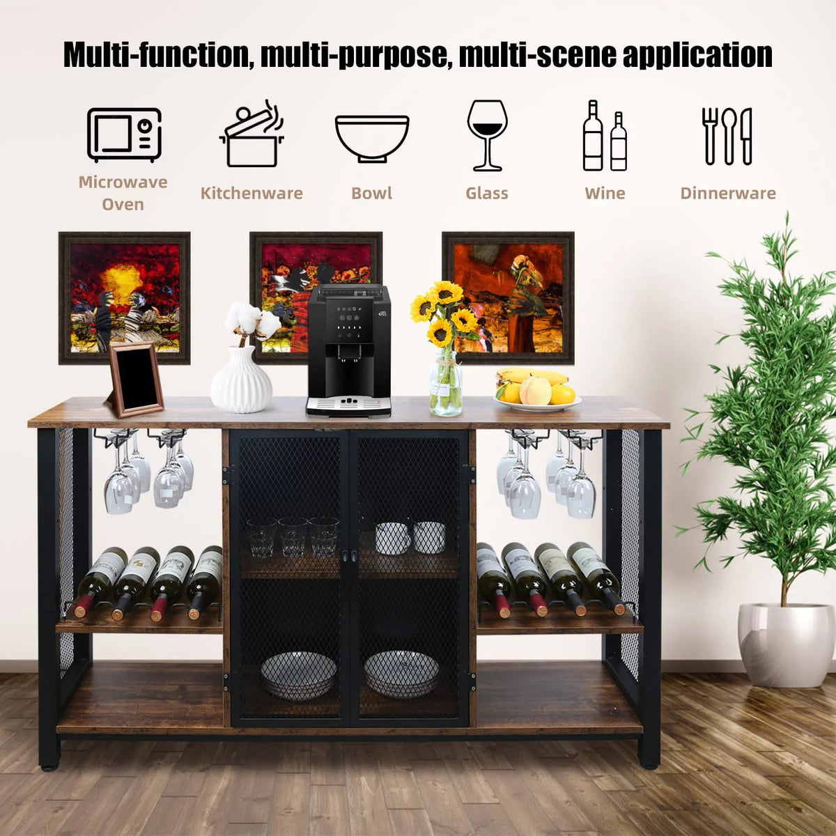55inch Industrial Wine Bar Cabinet with Wine Rack W111659
