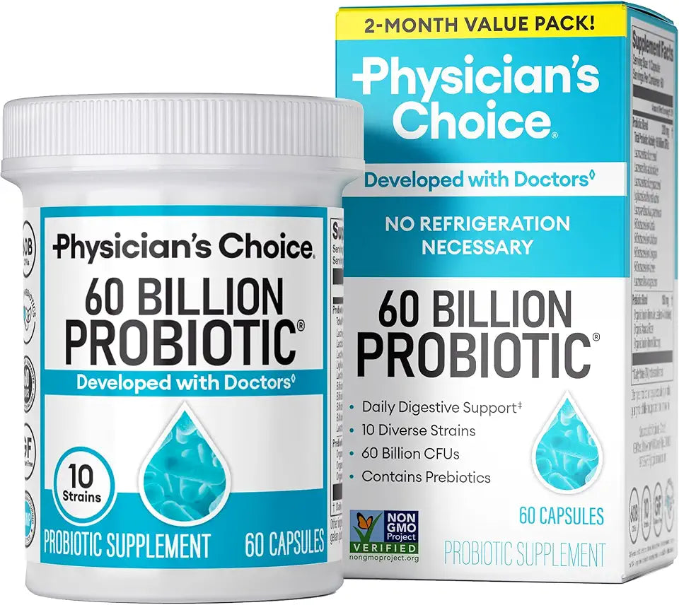 Probiotics 60 Billion CFU 10 Strains Organic Prebiotics 60ct N655285