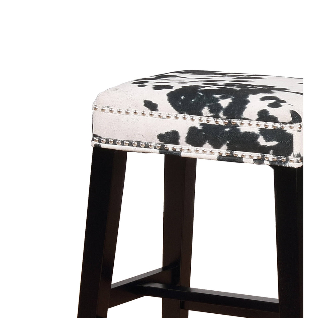 Black and White Wooden Bar Stool with Cow Print L765030