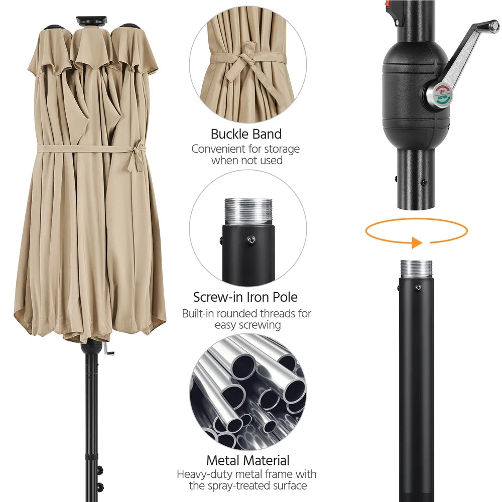 Tan 13ft Patio Umbrella with Solar Lights J602