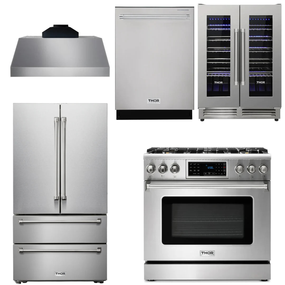 36 Propane Gas Range, Range Hood, Refrigerator, Dishwasher, Wine Cooler Q281145