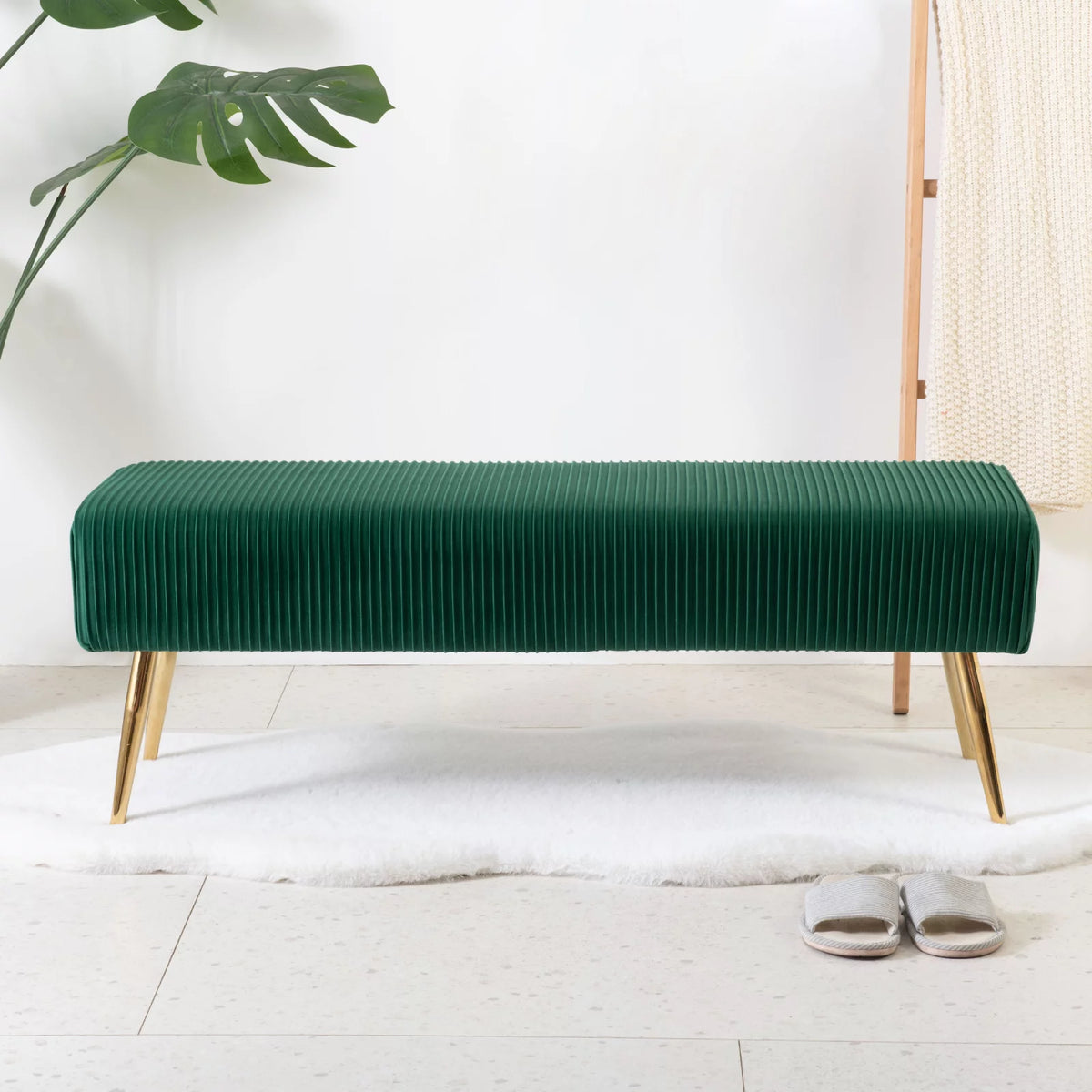 Velvet Upholstered Tufted Ottoman Bench N16393