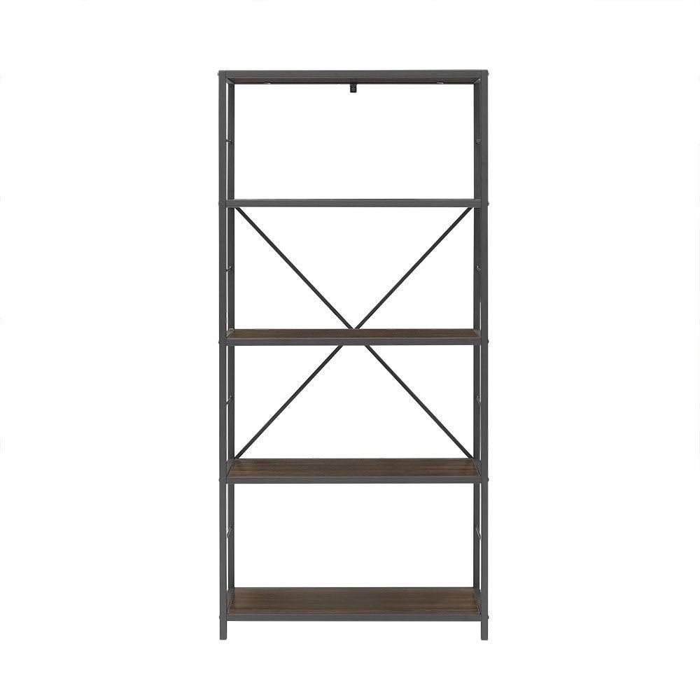 30x22 Five Shelf Laminate Wood and Metal Utility Shelf Dark Walnut Q4082