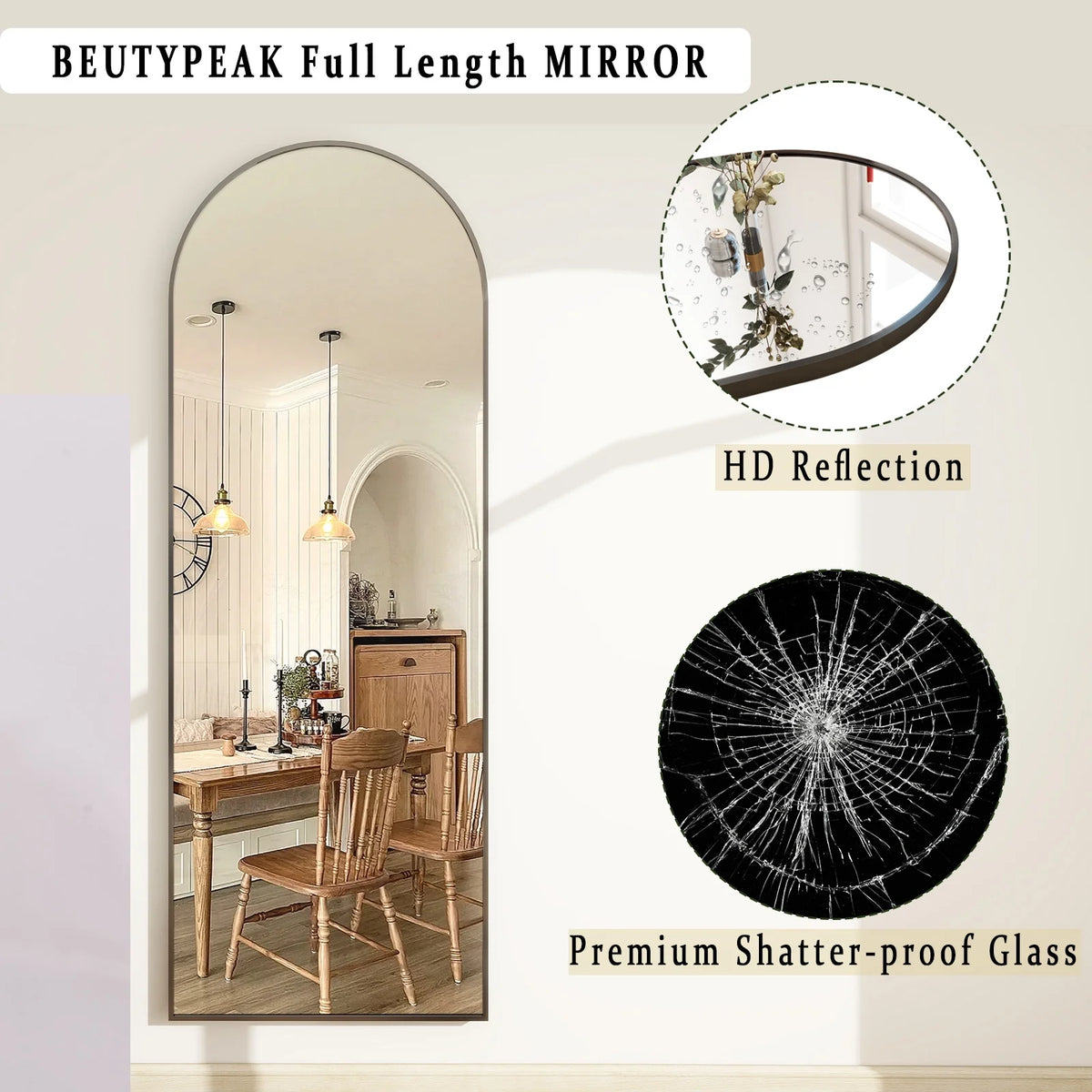 Black Arched Full Length Floor Mirror Z8368
