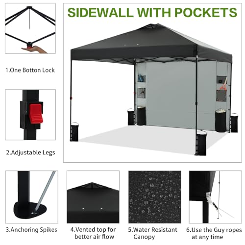10'x10' Pop Up Canopy Tent with 1 Sidewall and 6 Pockets, White O9971
