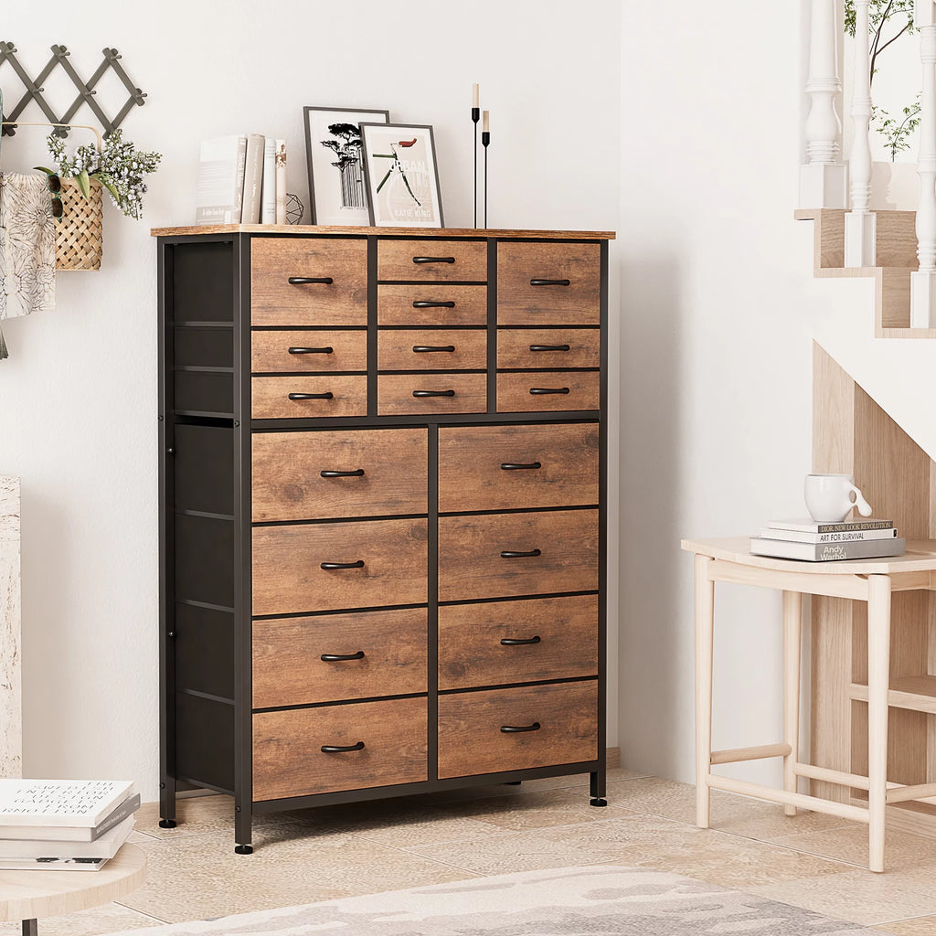 Rustic Brown 18 Drawer Fabric Dresser H809651
