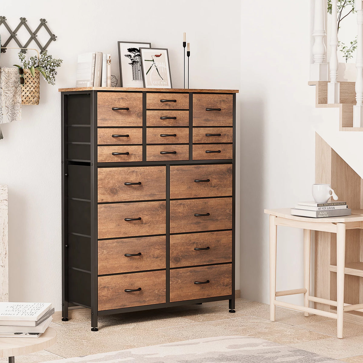 Rustic Brown 18 Drawer Fabric Dresser H809651