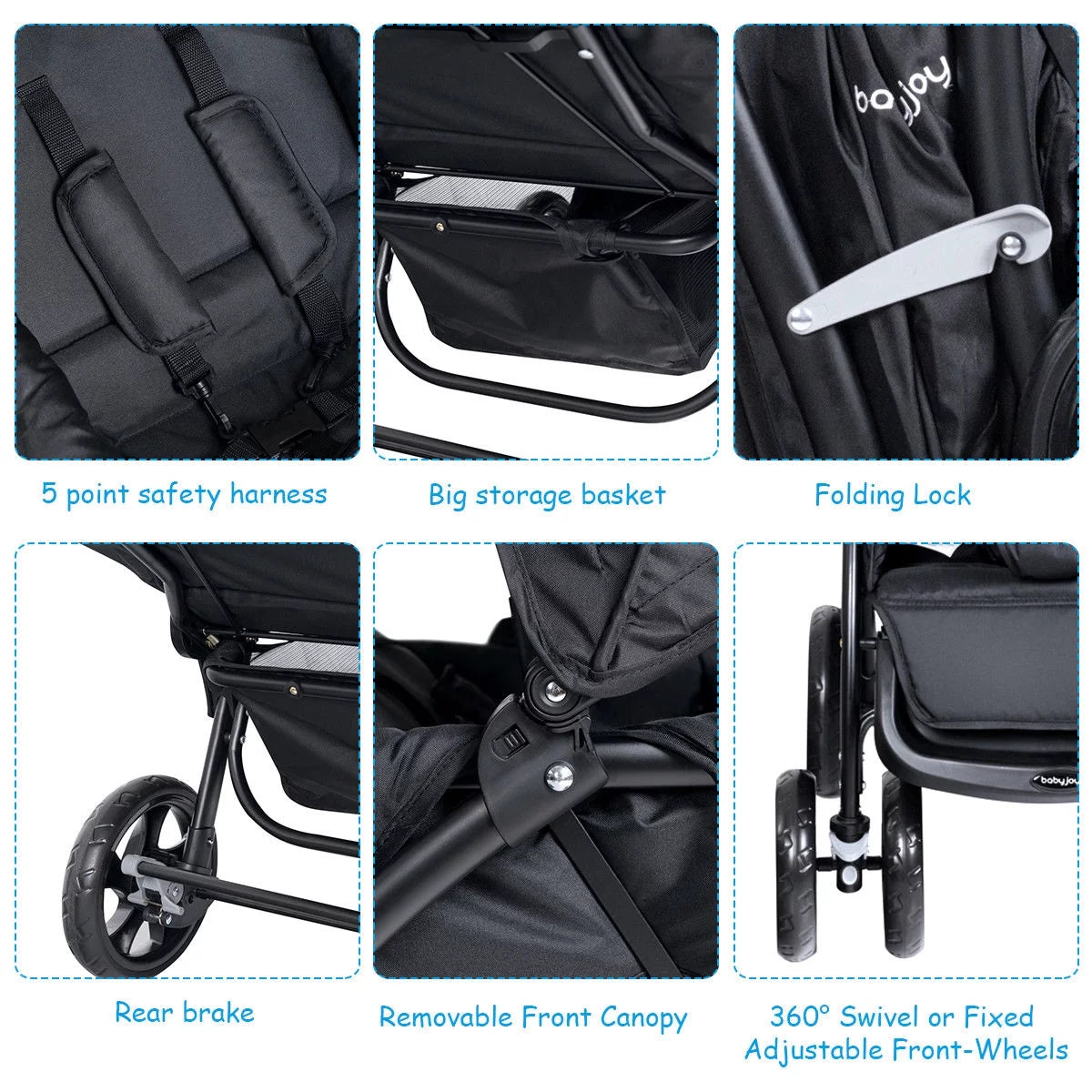 Double Stroller Foldable Lightweight Black T79631