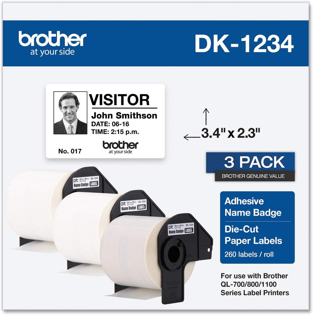Die-Cut Adhesive Name Badge White Paper Labels, 260 Labels per Roll, Pack of 2 B21680