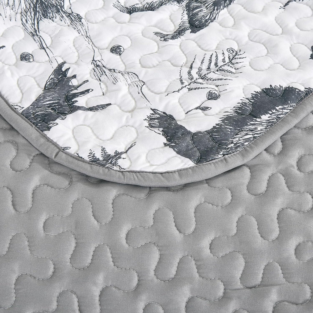 3-Piece King White Black Gray Microfiber Quilt Set D819