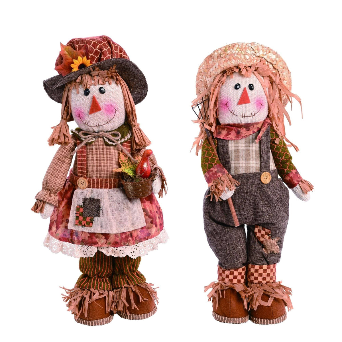 Set of 2 Brown Plush Scarecrow Decors T36654