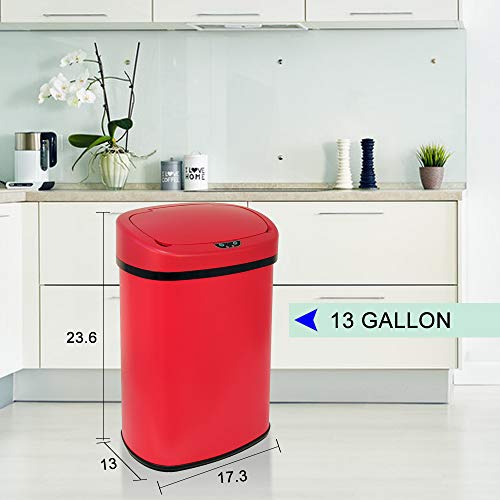 13 Gallon Stainless Steel Automatic Sensor Trash Can with Lid, Black N896
