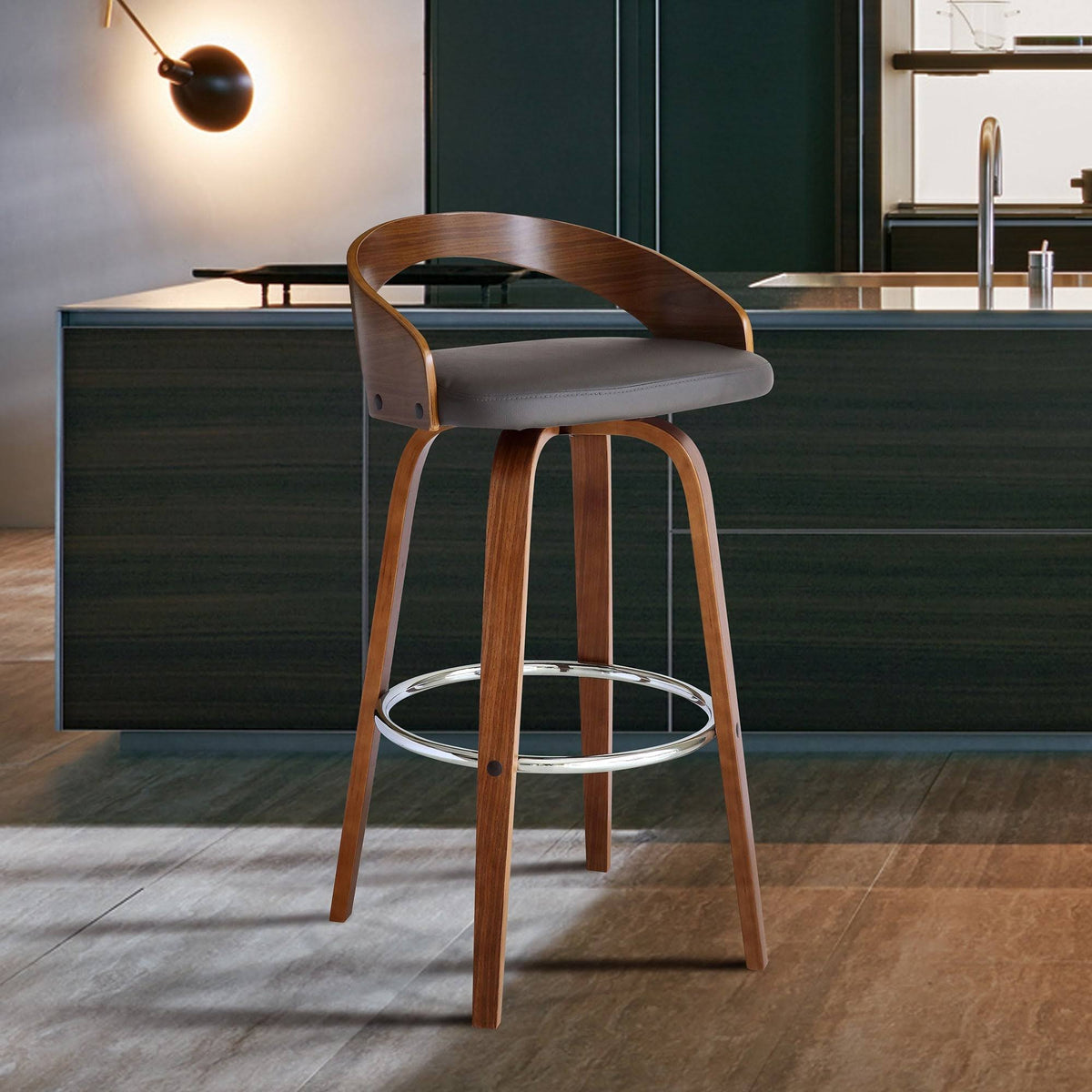 Walnut Upholstered Wood Bar Stool - Brown - Counter Height H2977