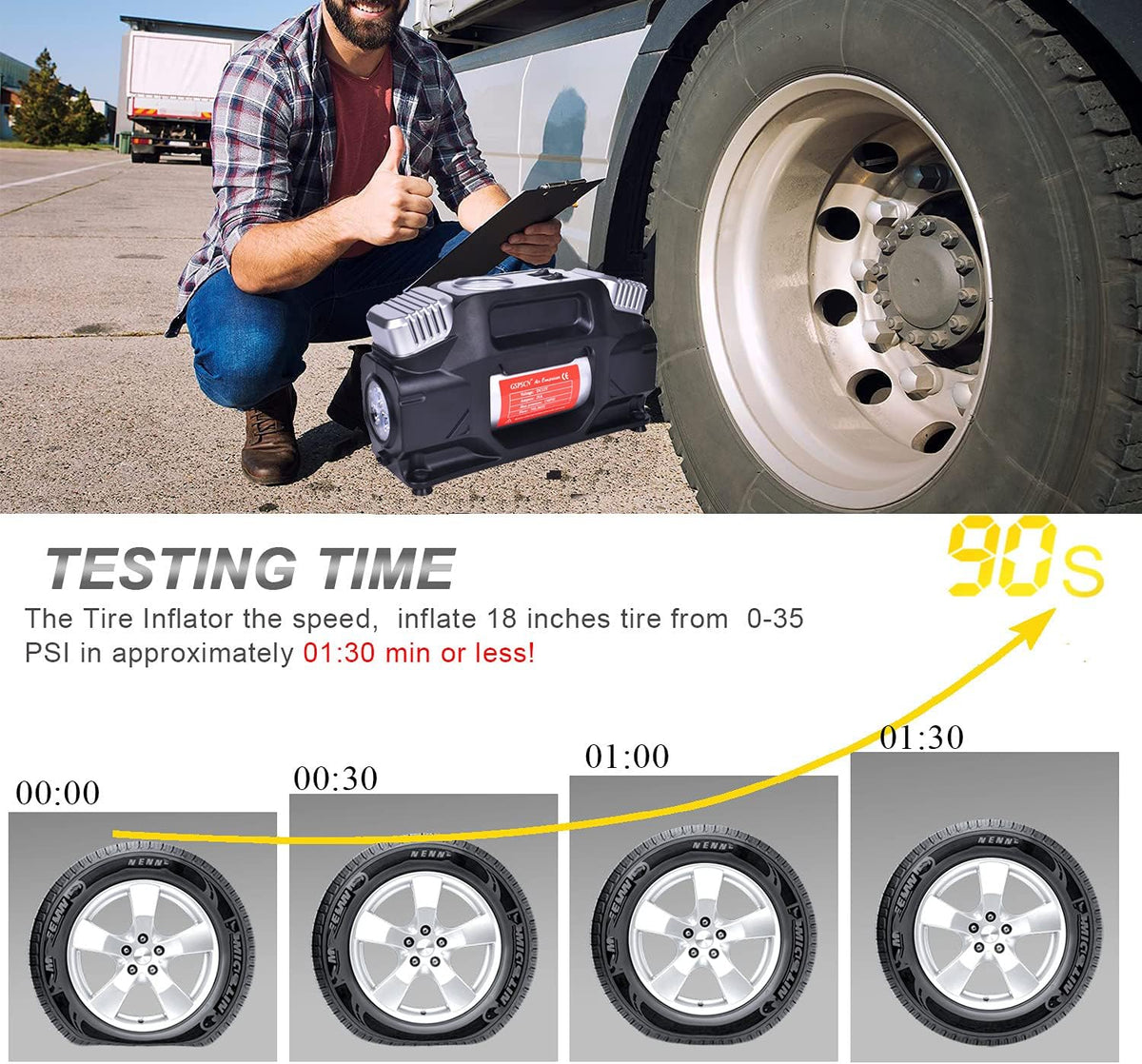 Portable 12V Heavy Duty Metal Tire Inflator 150PSI Air Compressor G46605
