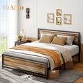 Queen Size Metal Platform Bed Frame with Wooden Headboard Footboard Brown X1432