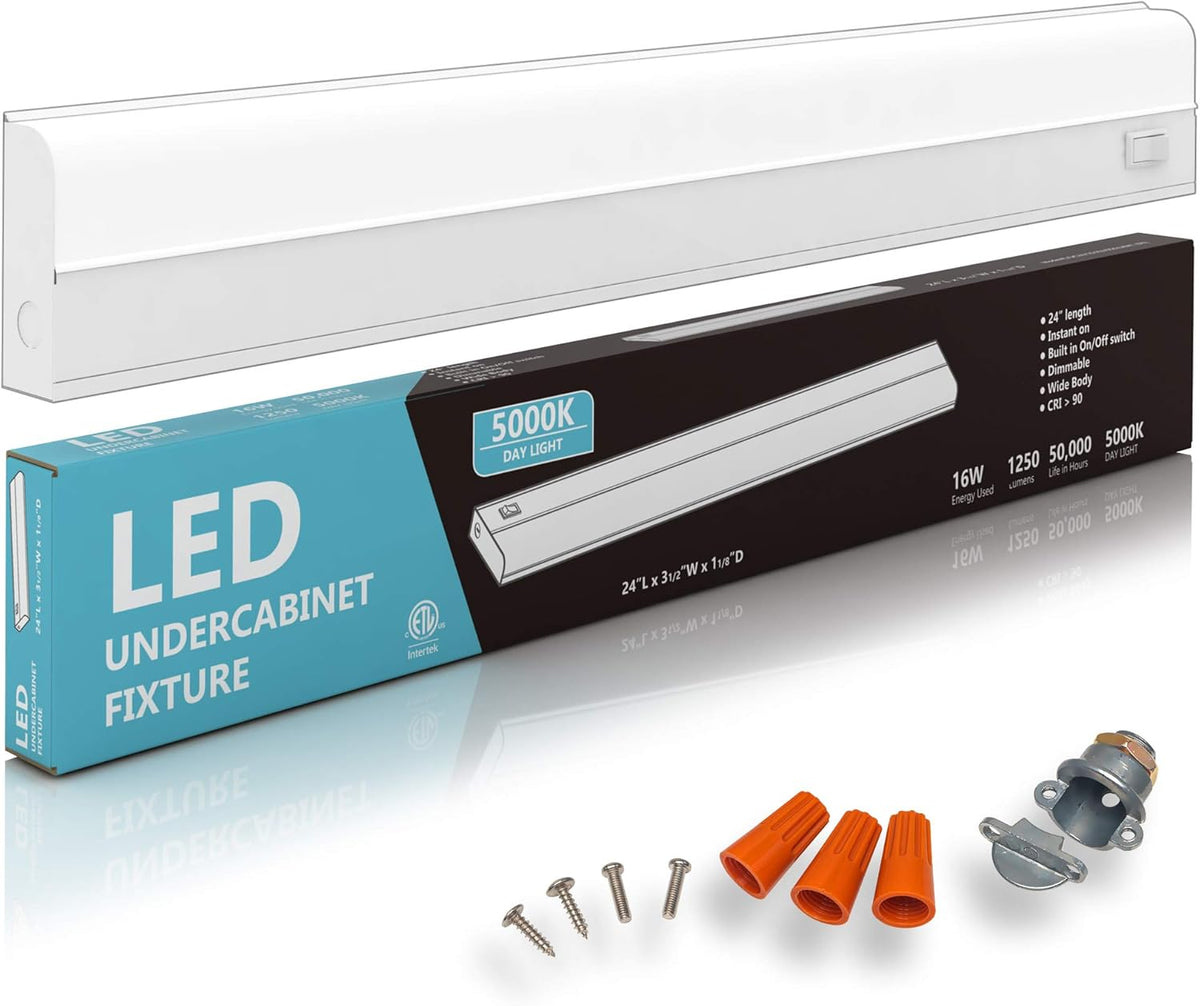 24" Hardwired LED Under Cabinet Task Lighting, Dimmable, 5000K, Metal Base, Pack of 2 E269831