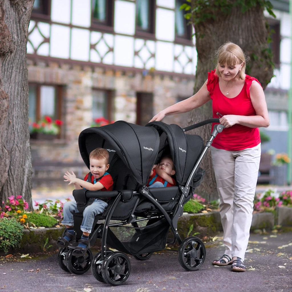 Double Stroller Foldable Lightweight Black T79631