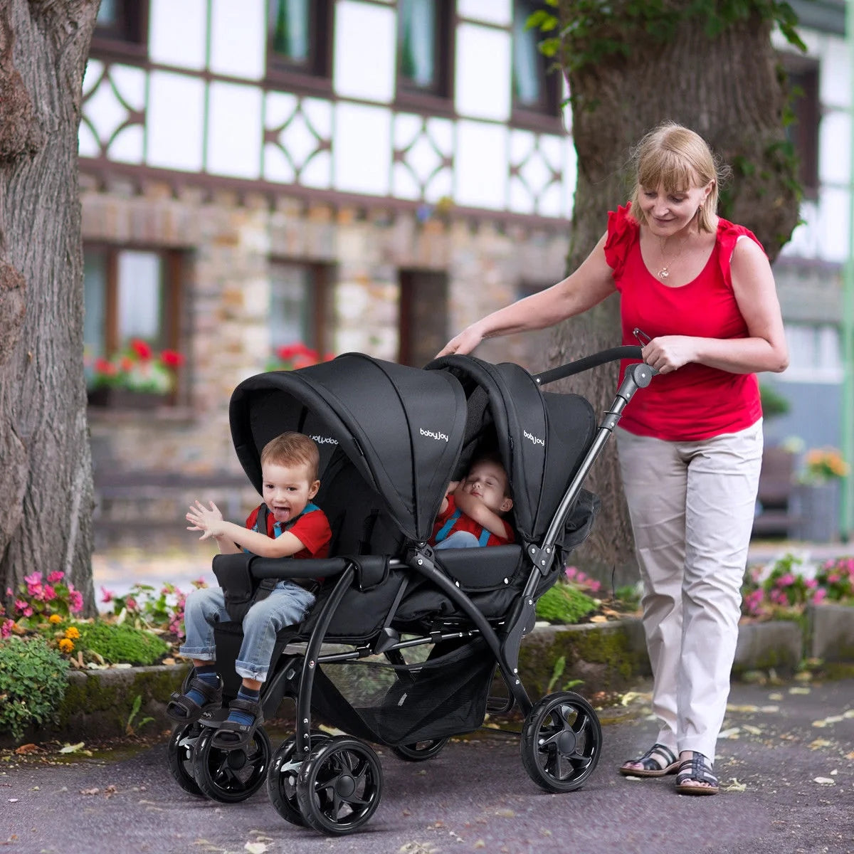 Double Stroller Foldable Lightweight Black T79631