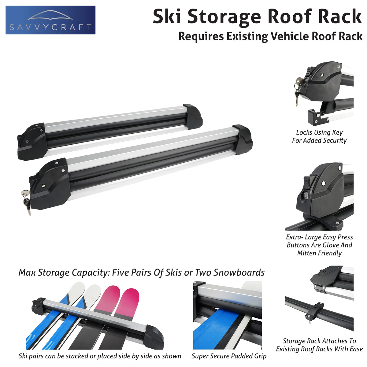 2PCS Universal Car Ski Snowboard Roof Racks Mount Y17517
