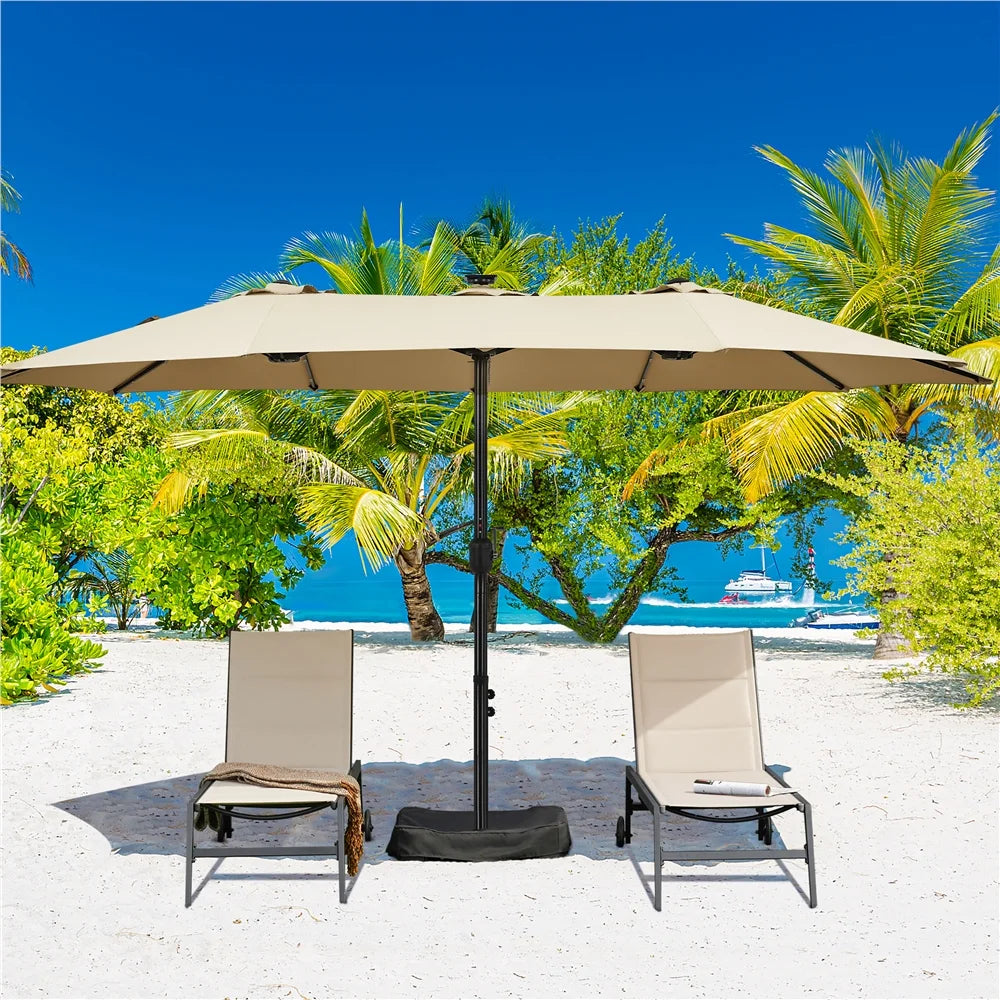 Tan 13ft Patio Umbrella with Solar Lights J602