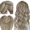 Light Brown Mixed Platinum Blonde Remy Human Hair Clip in Topper 16 inch F225
