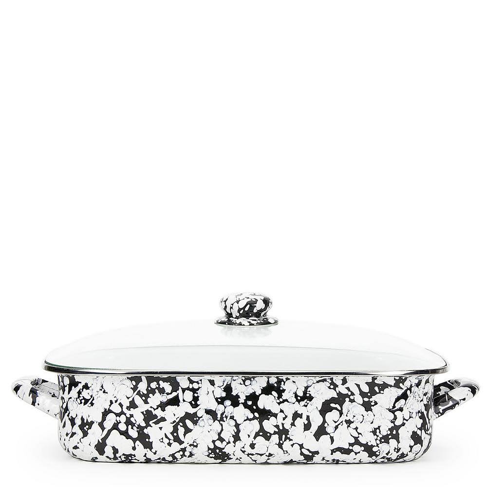 10.5 qt. Black Swirl Enamelware Roasting Pan with Lid H6789