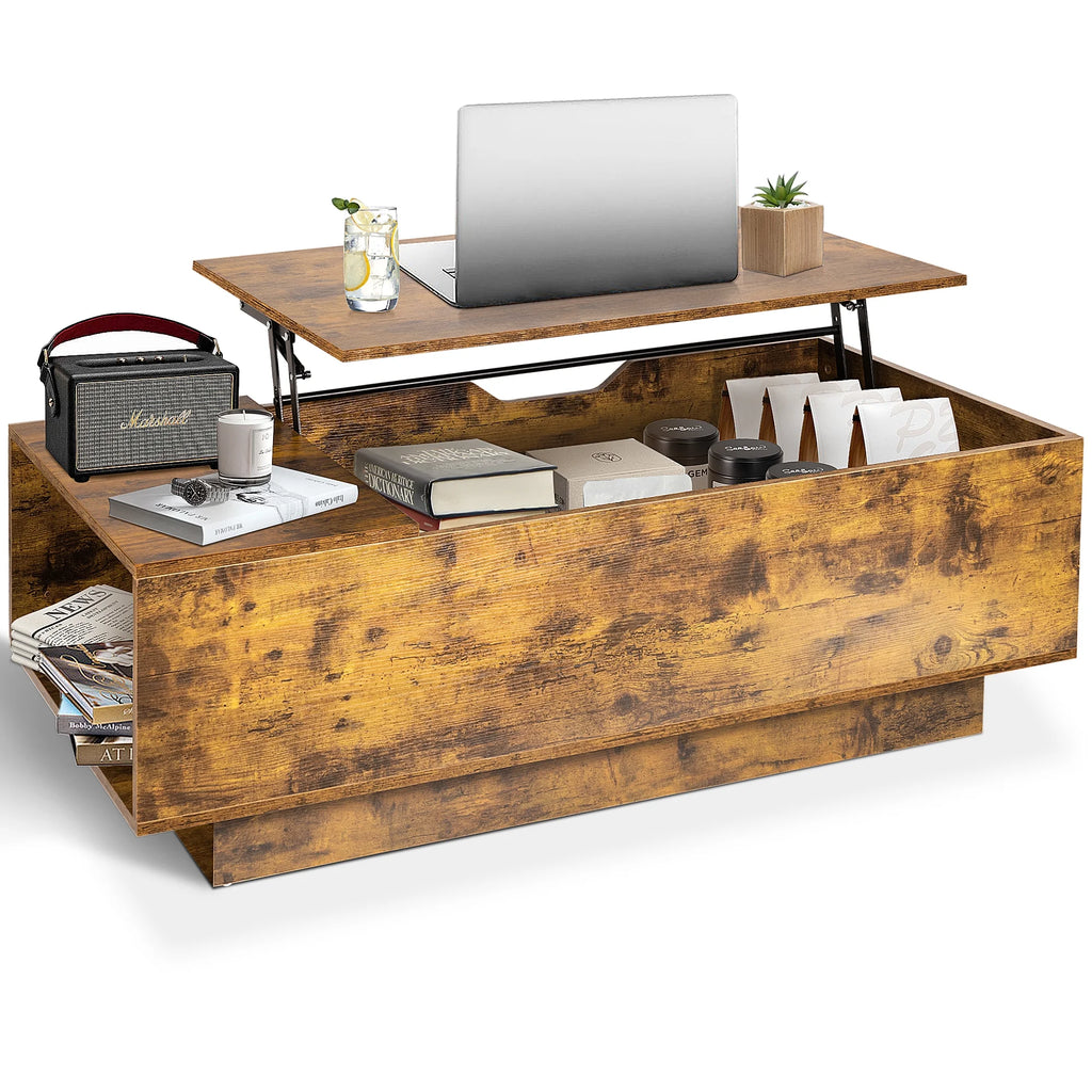 47" Dark Brown Wood Lift Top Coffee Table with Hidden Compartment G632749