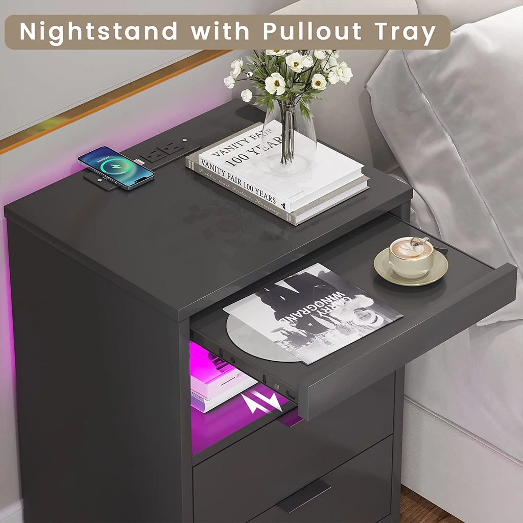 Black 2 Drawer Nightstand with Wireless Charging Station F92387