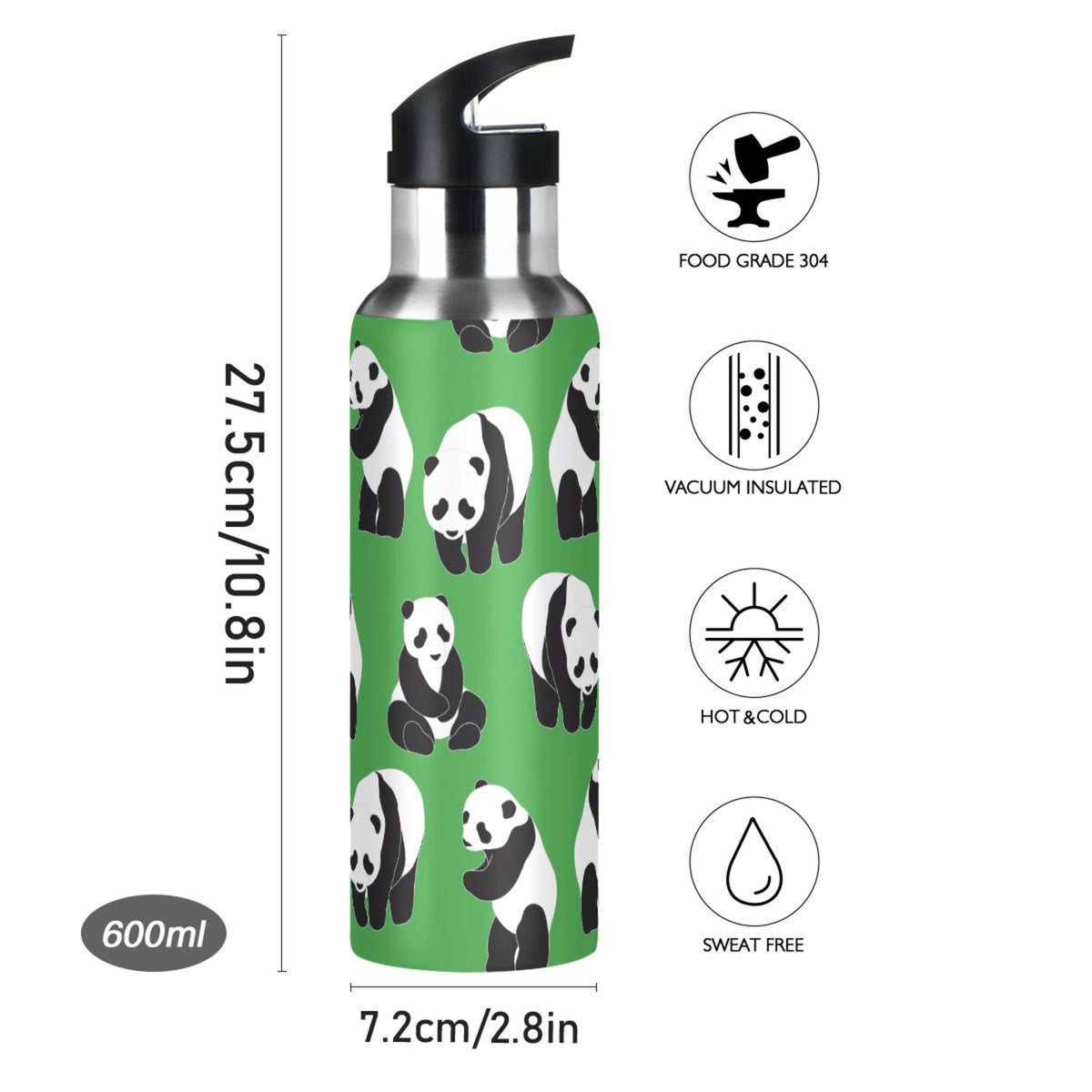 Green Stainless Steel Vacuum Insulated Water Bottle with Straw Lid 20 OZ S417074