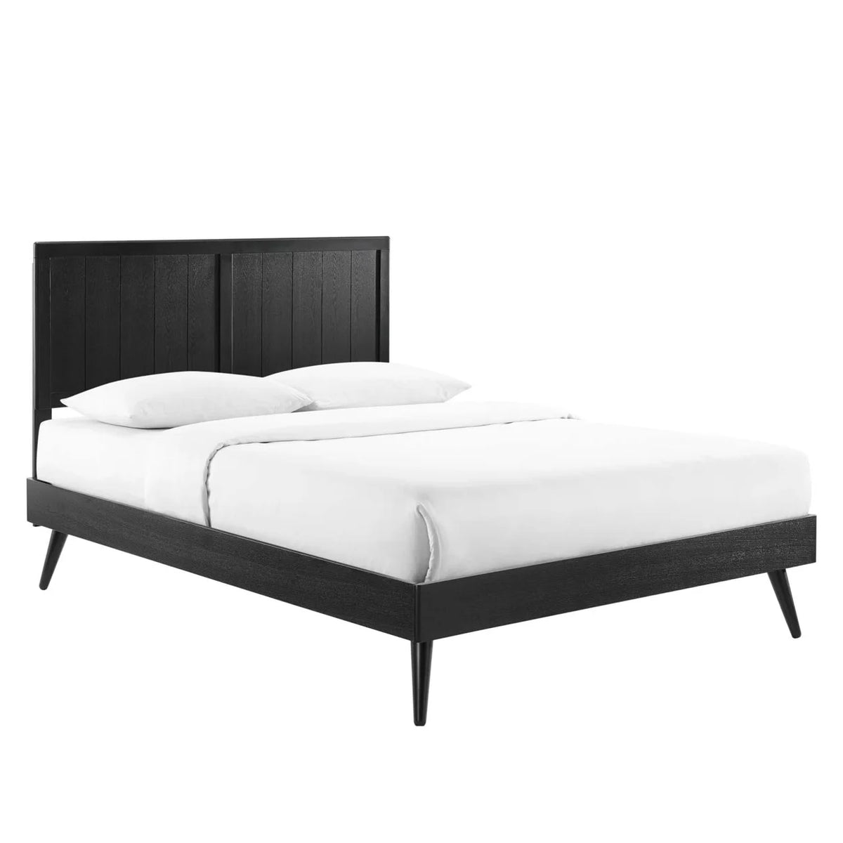 King Wood Platform Bed with Splayed Legs in Black H87439