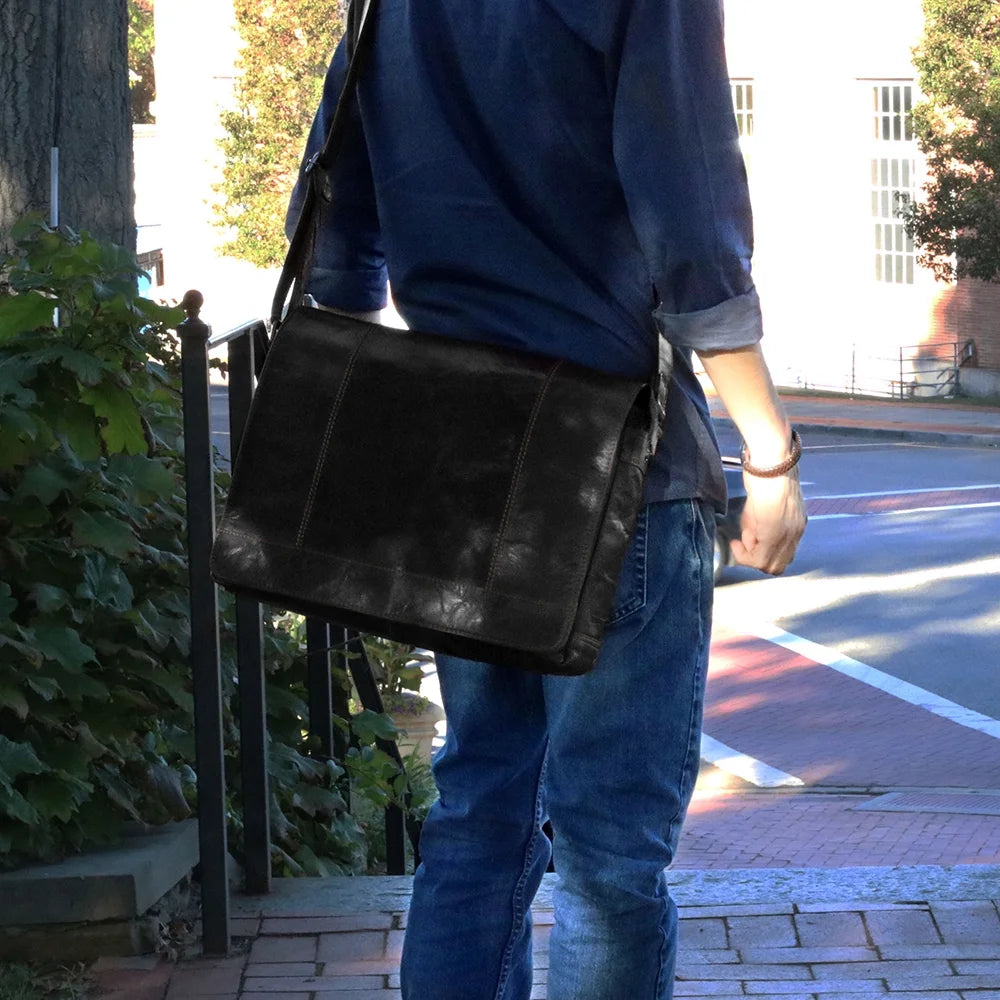 Black Buffalo Leather Messenger Bag L8658