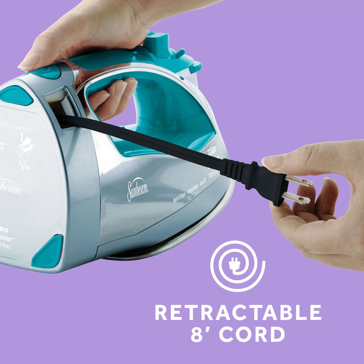 Chrome and Teal Finish Steam Iron with Retractable Cord B9310