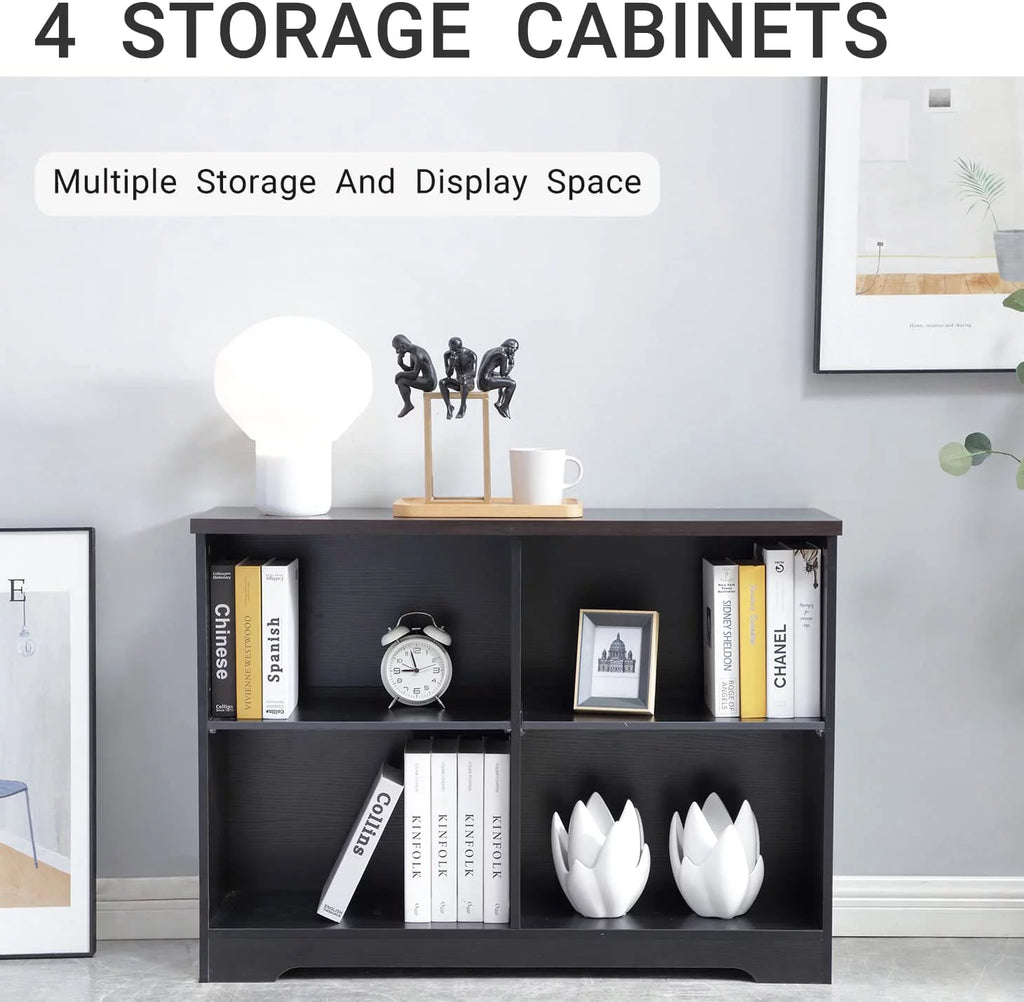 2 Tier 4 Open Shelf Wood Bookcase N7956