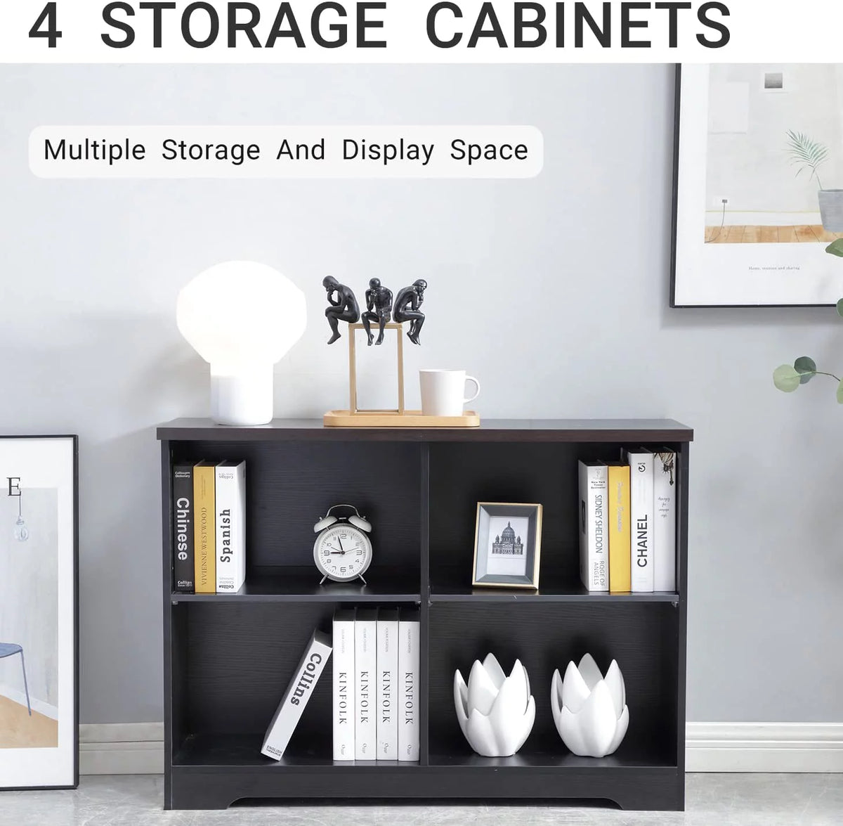 2 Tier 4 Open Shelf Wood Bookcase N7956