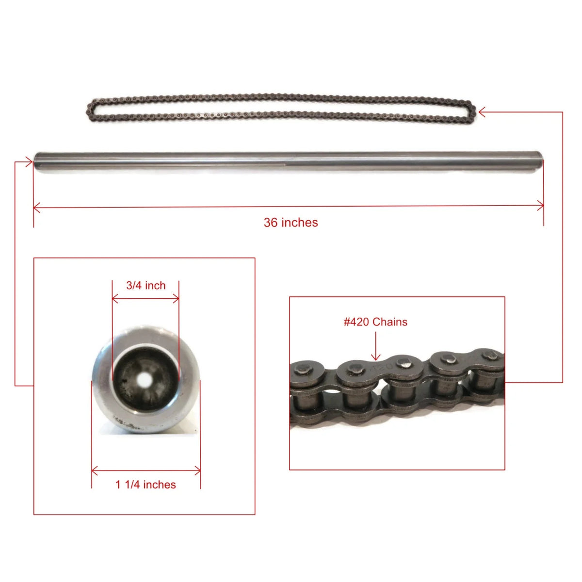 36 Inch Shaft Kit for Drift Trike Bikes with Bearing Hanger & Race Hubs V57215