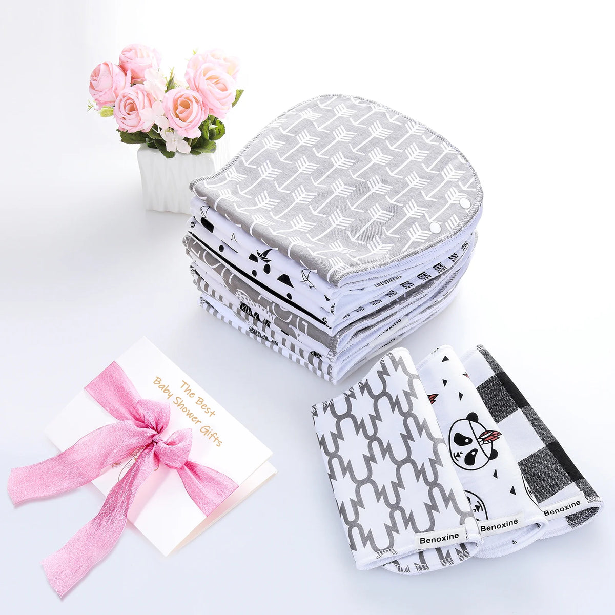 12-Pcs Animal Pattern Burp Cloths and Baby Bibs V97213