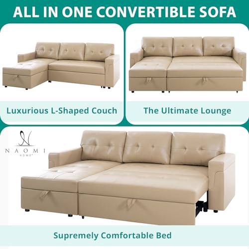 Black Air Leather L-Shaped Sleeper Sofa with Storage Chaise L9660