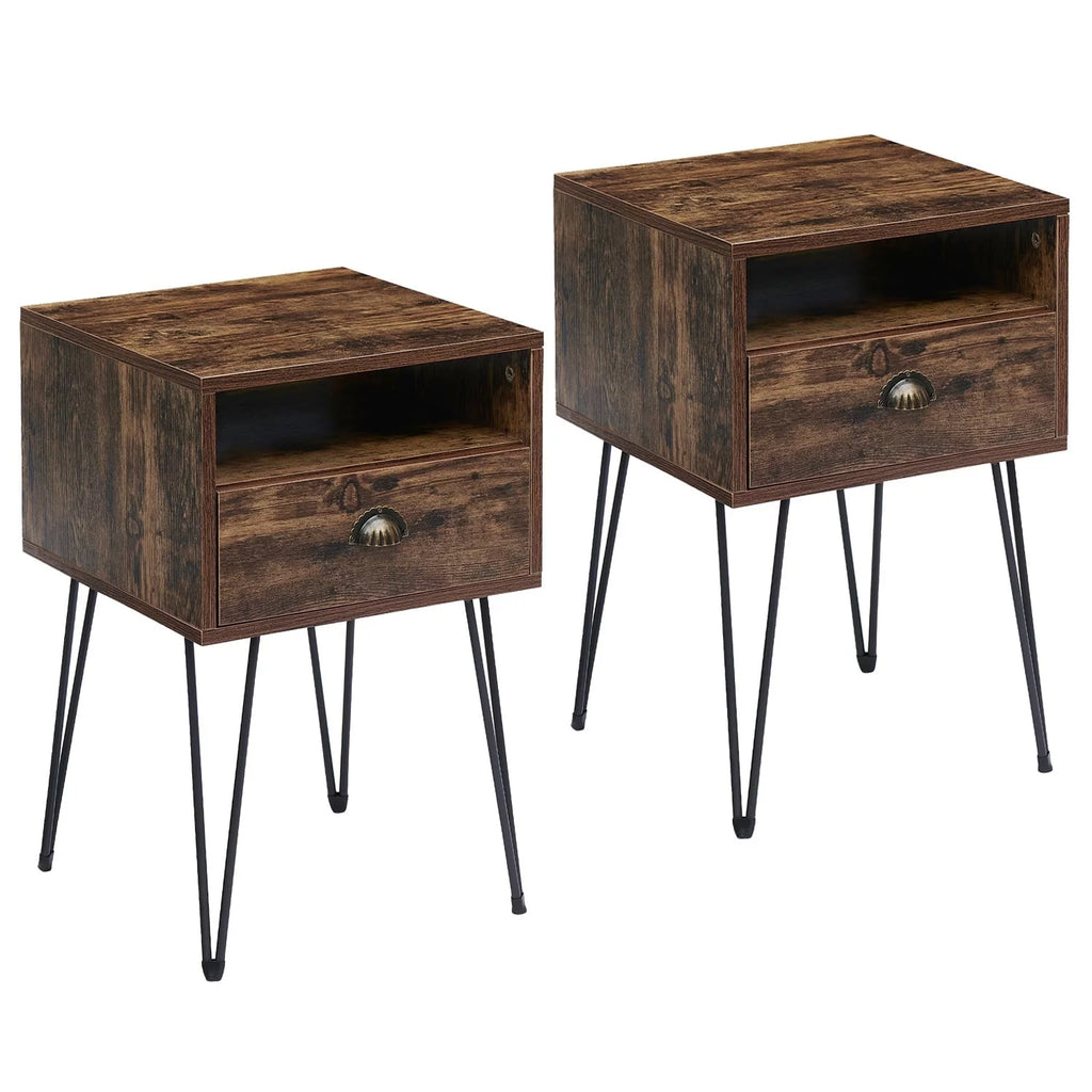 Rustic Brown Platform Bed Frame and Yellow Nightstands Set of 2 Y877400