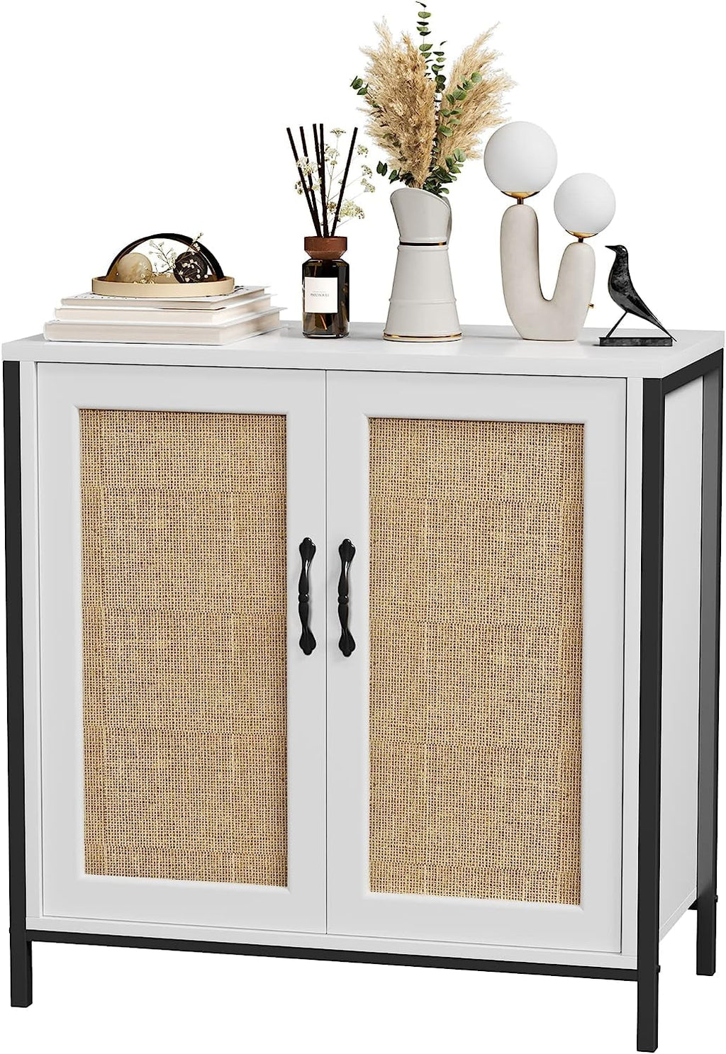 Rattan Storage Cabinet with Doors and Shelves Q867