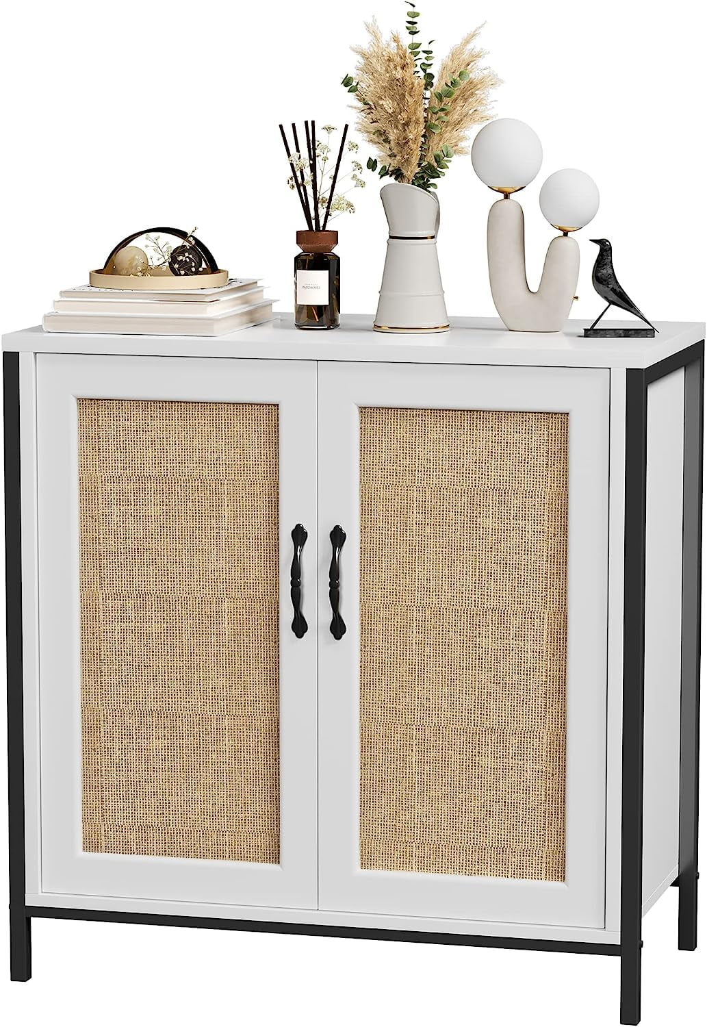 Rattan Storage Cabinet with Doors and Shelves Q867