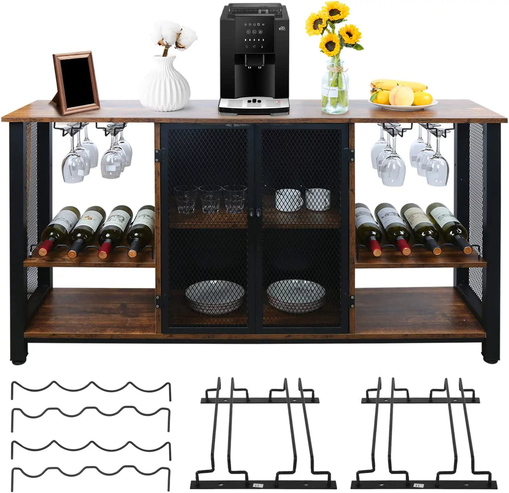 55inch Industrial Wine Bar Cabinet with Wine Rack W111659