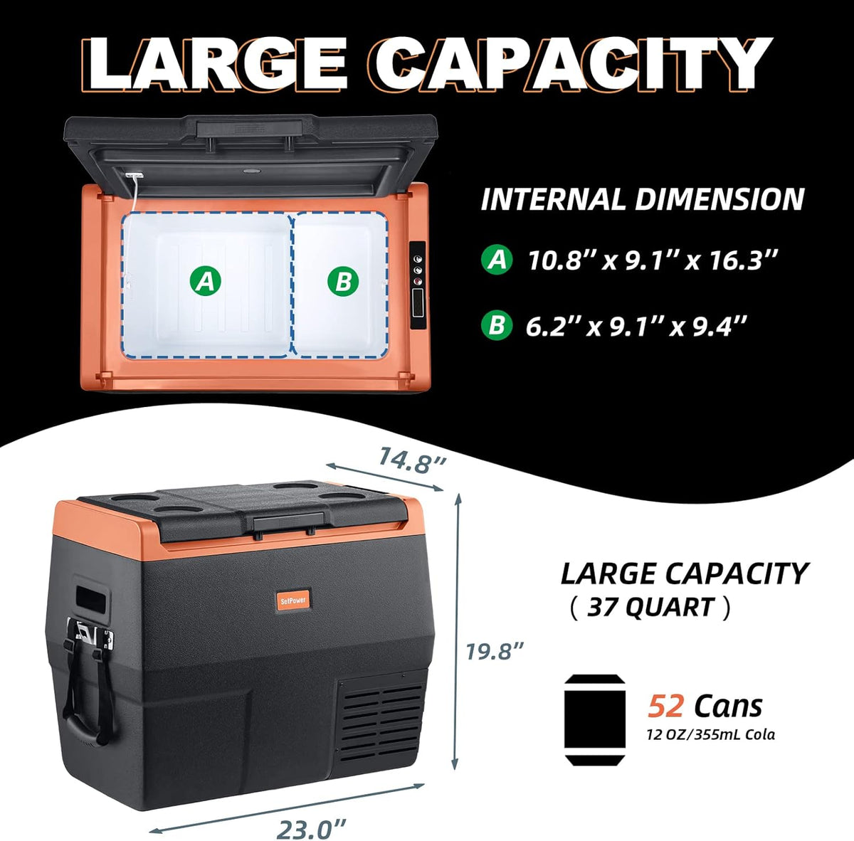 Portable Fridge Freezer, 12 Volt Refrigerator, Electric Cooler with Wheels F736