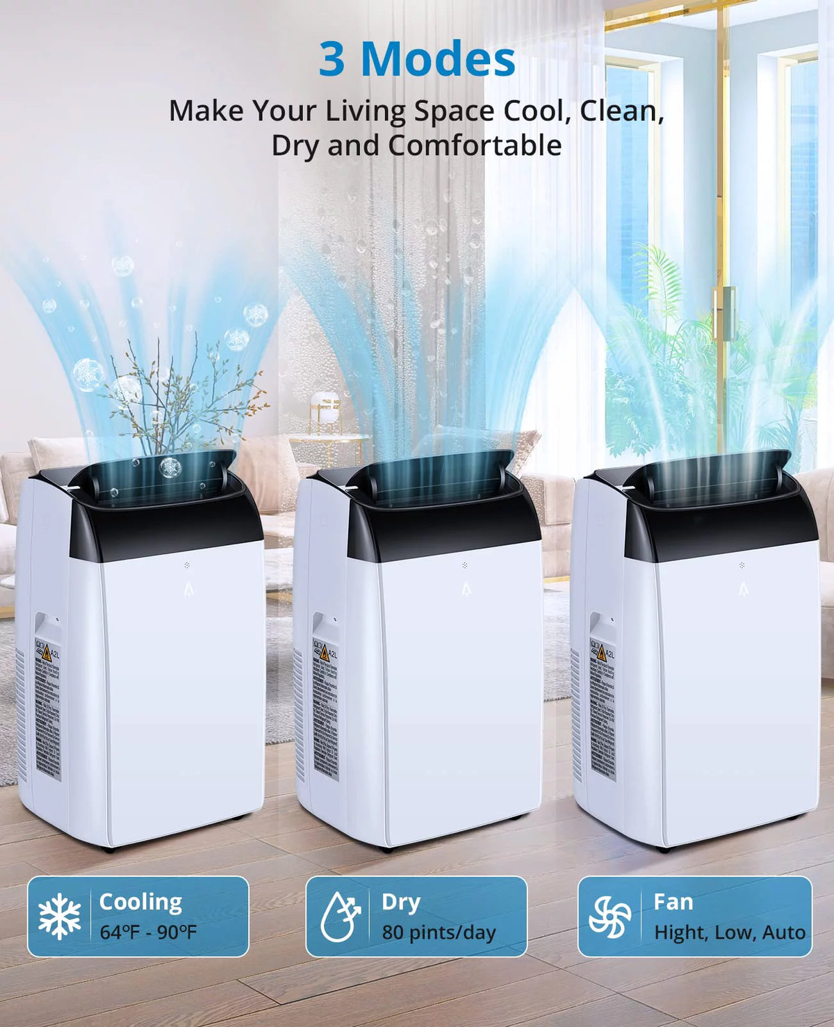 14,000 BTU 3-IN-1 Portable Air Conditioner with Remote Control T198