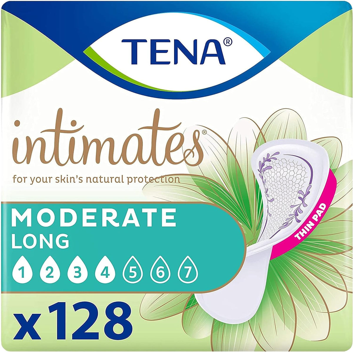 TENA Incontinence Pads, Moderate Absorbency, Long & Thin - 128 Count J25285
