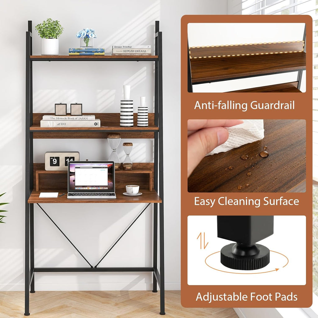 Brown Freestanding Ladder Desk with Open Shelves R840