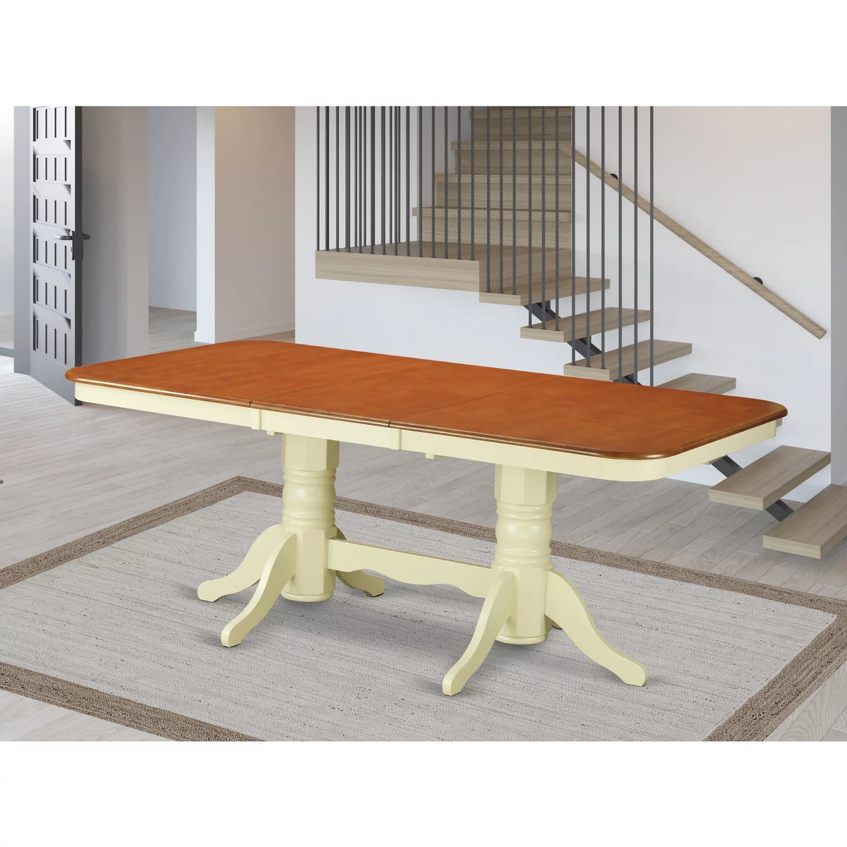 Rectangular Round Corner Dining Table with 18 In Self Storage Leaf N194209
