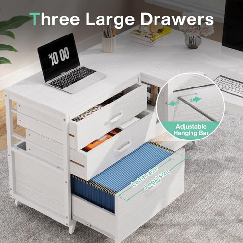 L-Shaped Desk with 3 Drawers and Shelves Y455947