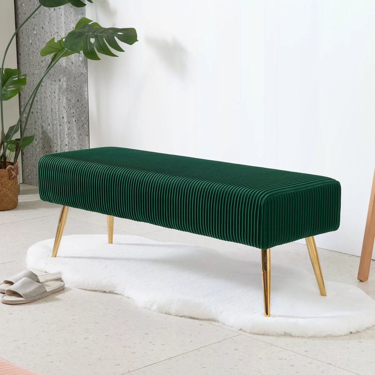 Velvet Upholstered Tufted Ottoman Bench N16393