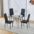 Set of 5 Round Glass Dining Table 32" with Wood Legs C785