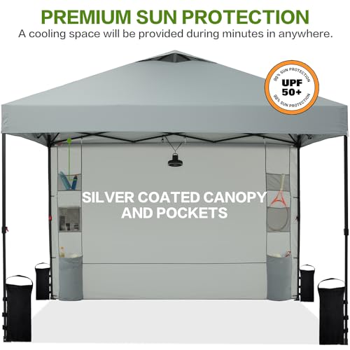 10'x10' Pop Up Canopy Tent with 1 Sidewall and 6 Pockets, White O9971